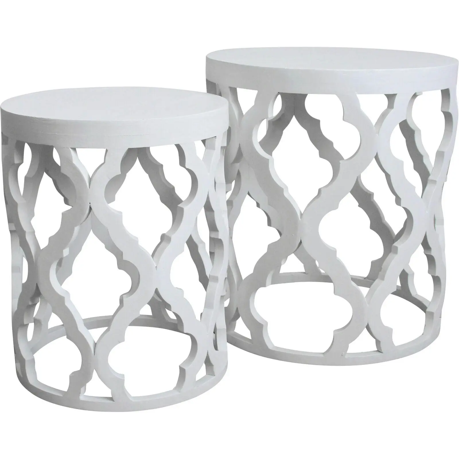 2pc Nelson Fir Wood Side Table Set Coffee/Corner Home Furniture Round White