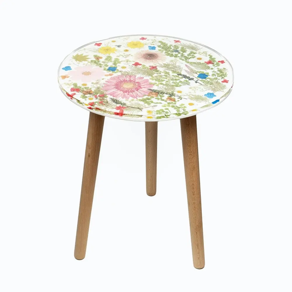 Leni Handcrafted Round Resin Side Table Barbeton Daisy White 40x40x51.5cm