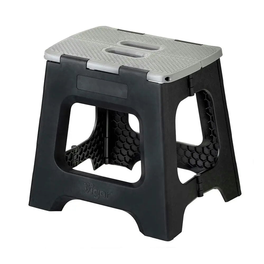 Vigar Compact Foldable 32cm Plastic Step Stool Outdoor/Kitchen Chair Black/Grey