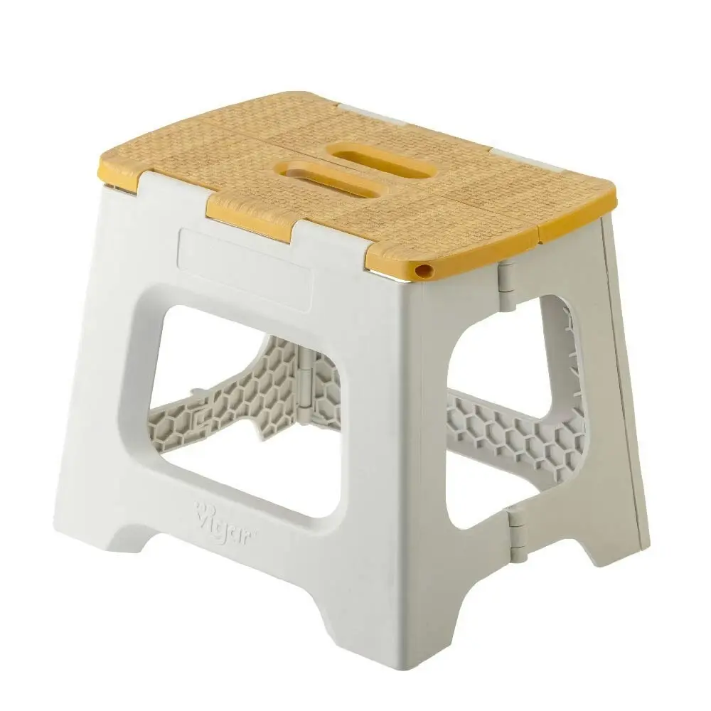 Vigar Compact Non-Slip Bamboo On Top Foldable Stool/Step Grey 27cm 150kg