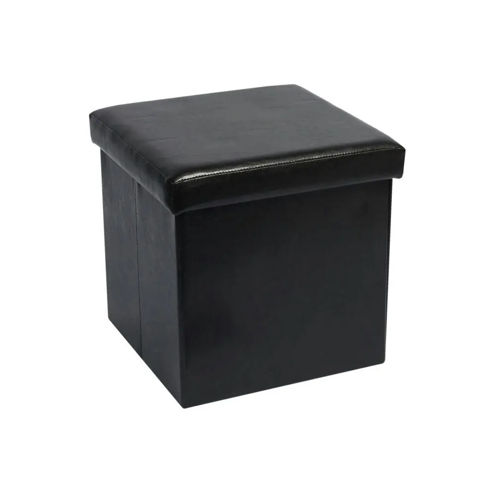 Vistara Folding Storage Ottomon Seat Faux Leather Finish Black 38x38x37cm