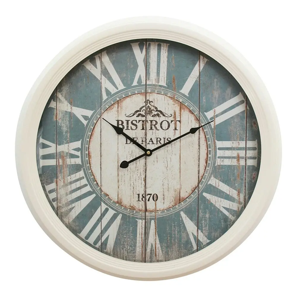 Blue BistroMetal Glass60cm Wall Clock Round Analogue Hanging Home/Office Decor