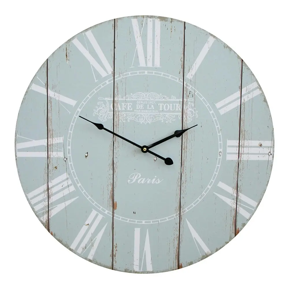 Cafe MDF Metal 58cm Wall Clock Round Analogue Hanging Home/Office  Decor Sage