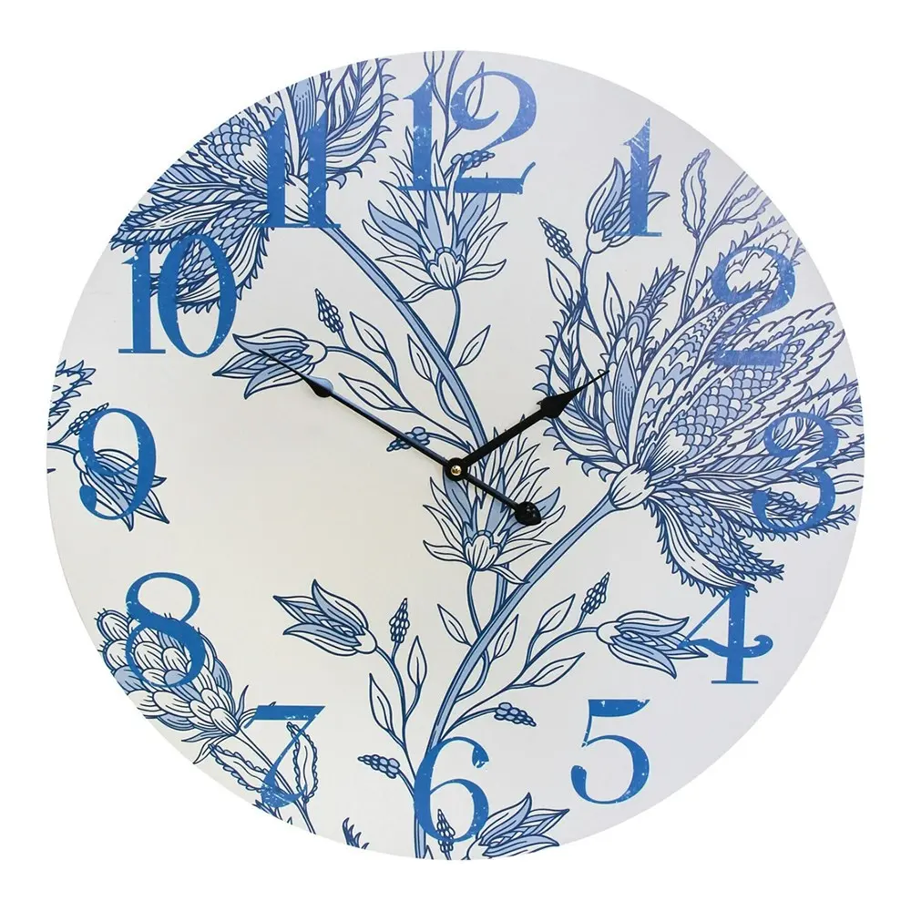 French Blue MDF 58cm Wall Clock Round Analogue Hanging Home/Office Room Decor