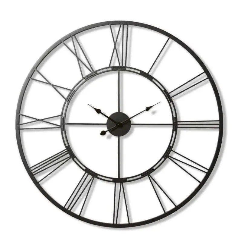 E Style Kingston Metal 101cm Wall Clock Hanging Round Analogue Decor Black