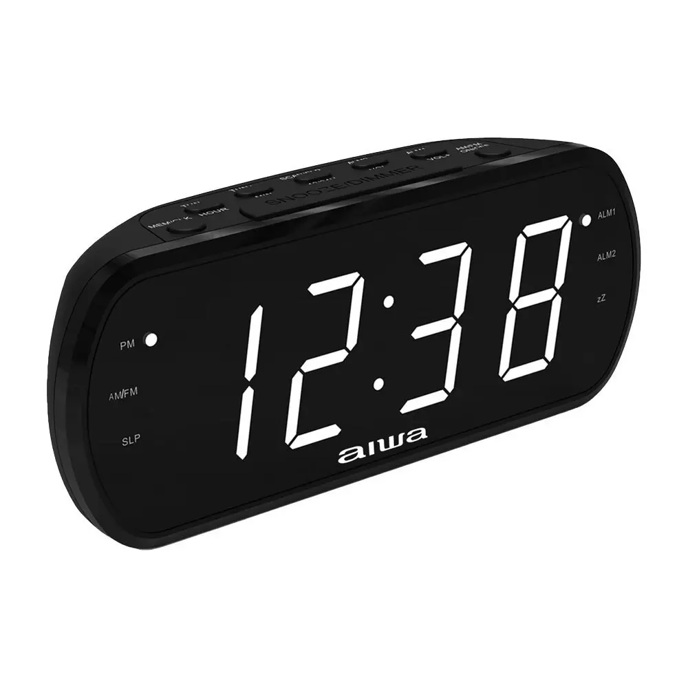 AIWA LED Large Display Dual Alarm Clock AM/FM Radio w/Backup Battery - Black