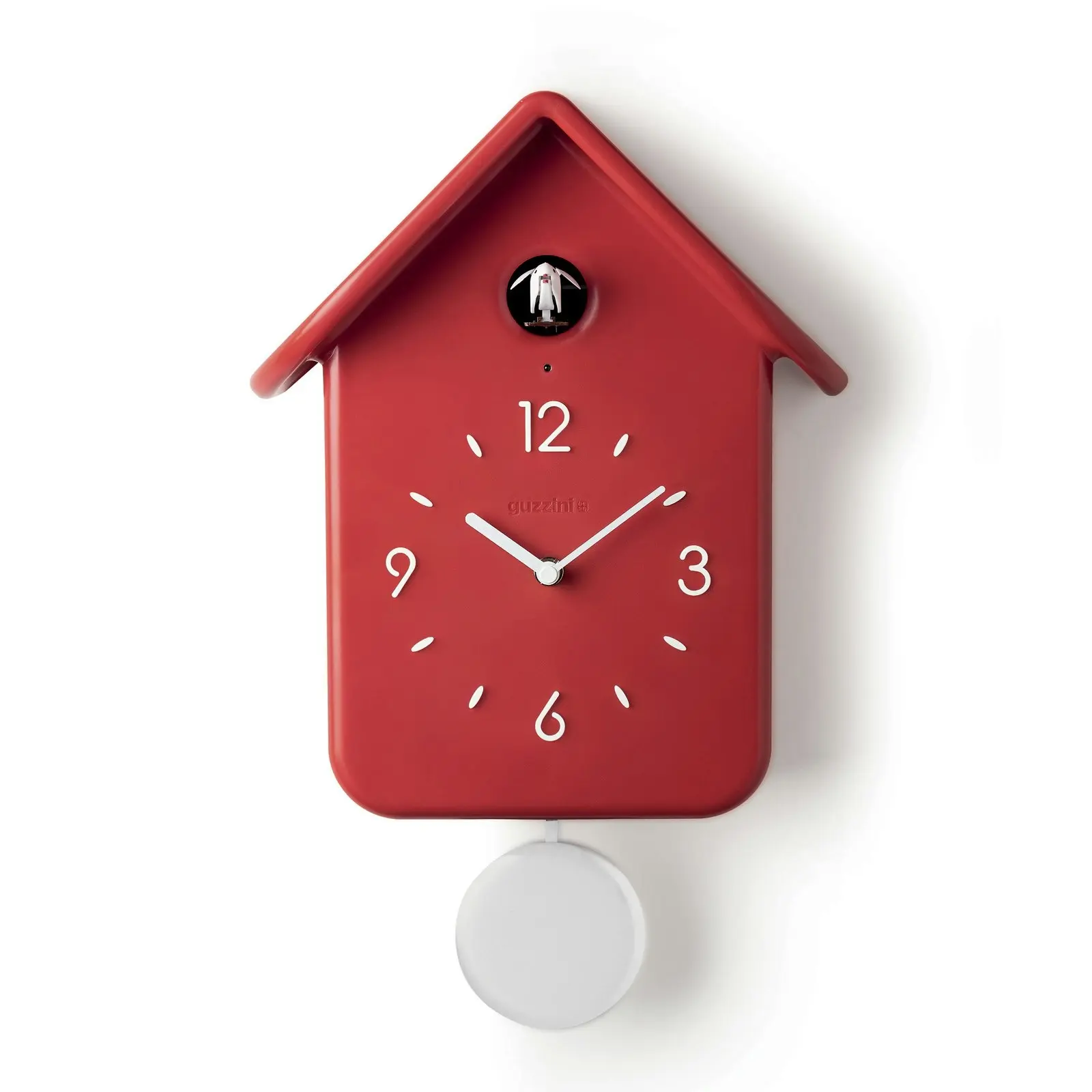 Guzzini Home Qq Cuckoo 38cm Analog Plastic Wall Hanging Clock w/ Pendulum Red