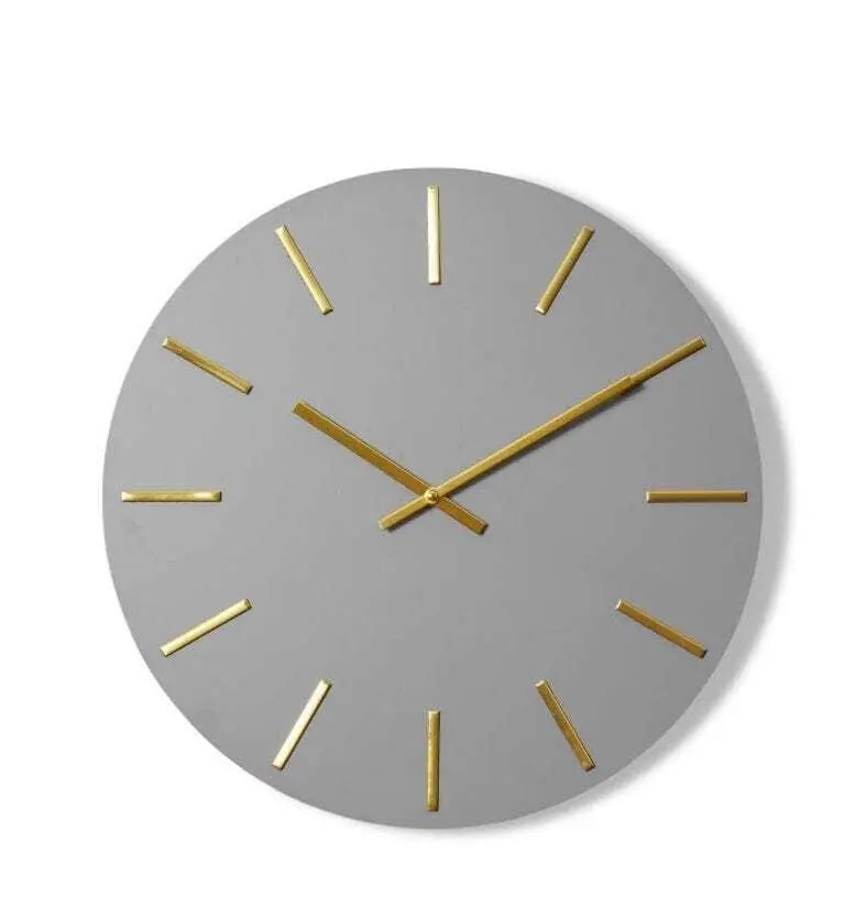 E Style Maddox Metal/MDF 50cm Wall Clock Hanging Round Analogue Grey/Gold