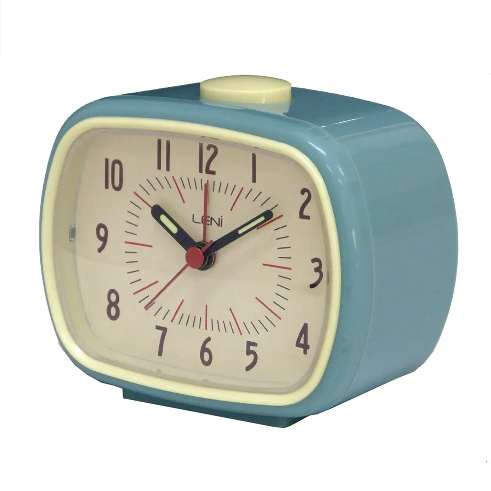 Leni Retro Vintage Rectangle Bedside Analogue Beep Alarm Clock Smokey BLU