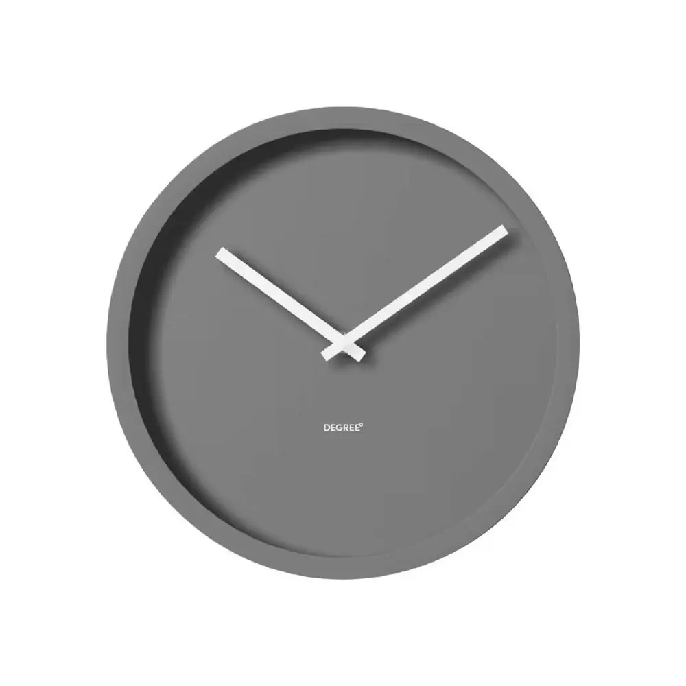 Degree Minimal Clock Steel Home Office Decor Quartz Wall Mounted Grey Round 30cm