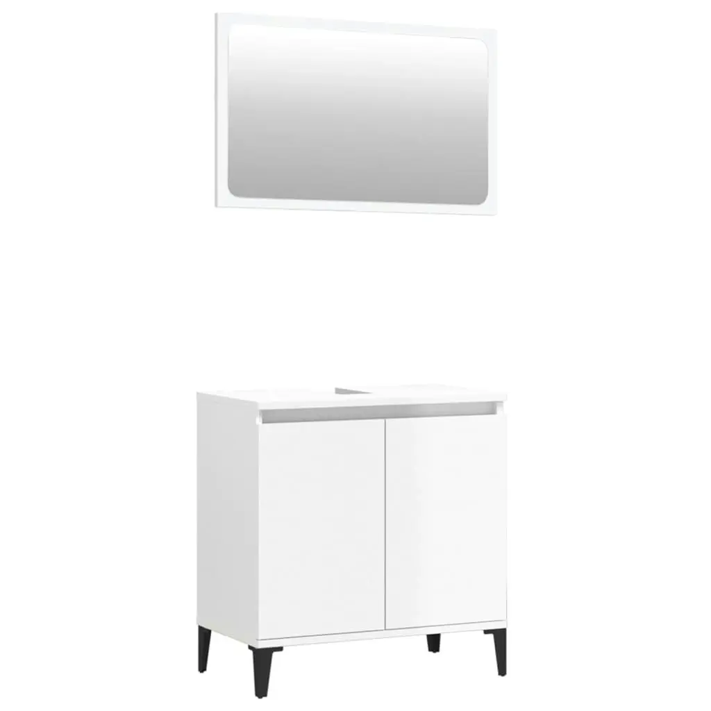 2 Piece Bathroom Furniture Set High Gloss White Engineered Wood 3185696