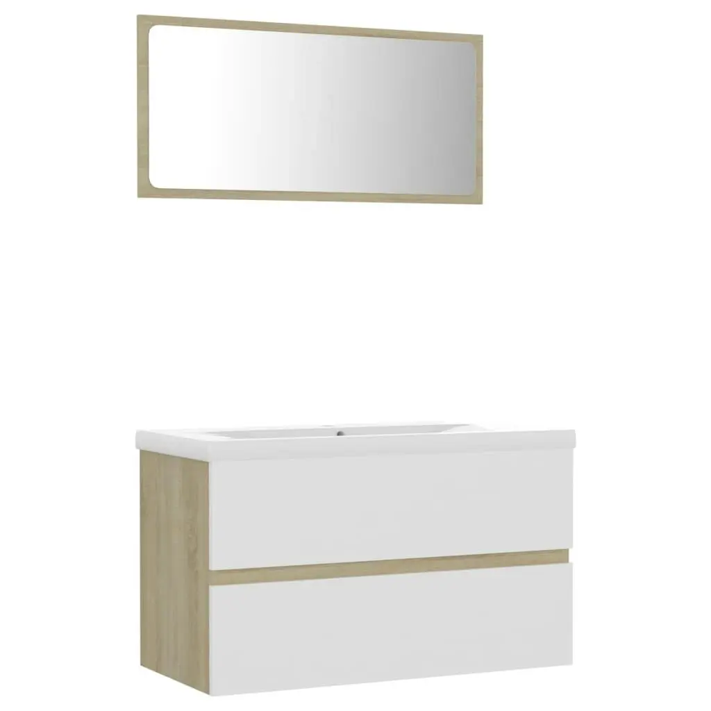 Bathroom Furniture Set White and Sonoma Oak Engineered Wood 3071599