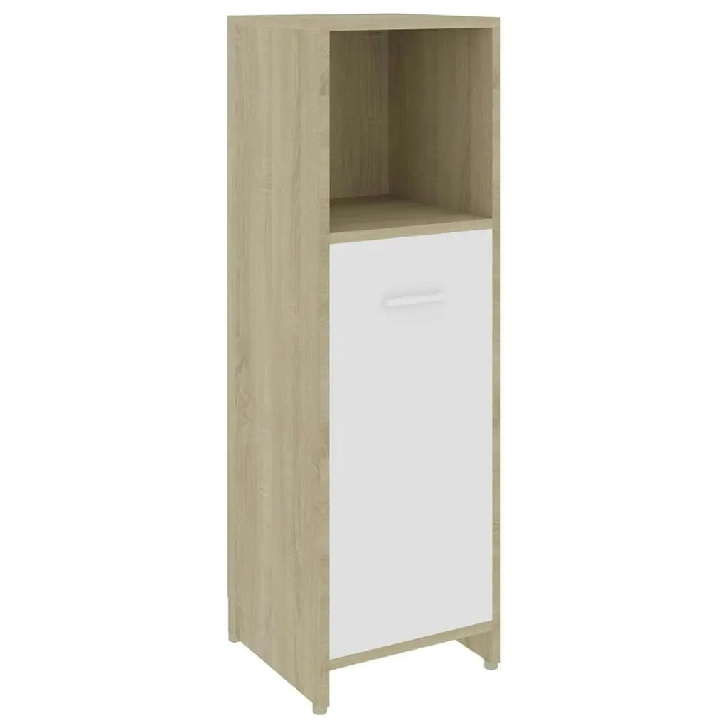 Bathroom Cabinet White and Sonoma Oak 30x30x95 cm Engineered Wood 802593