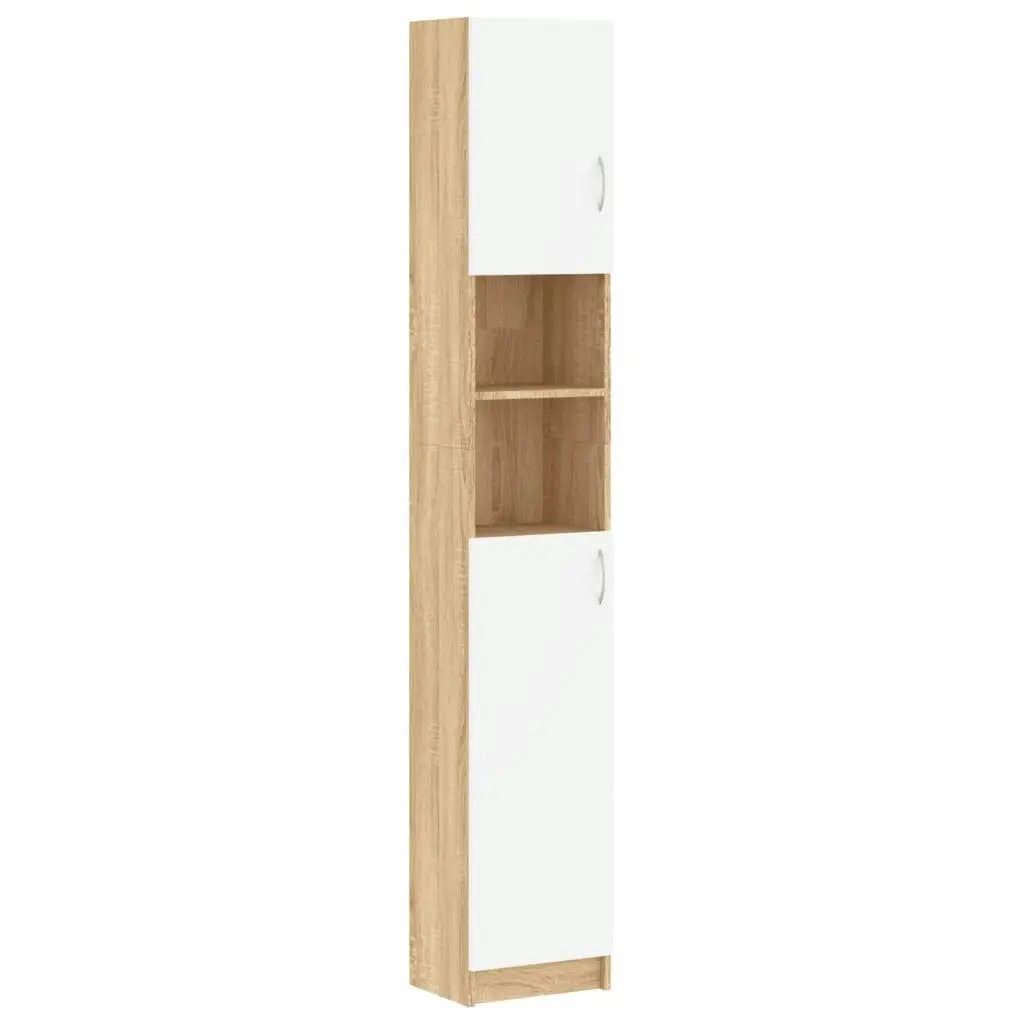 Bathroom Cabinet White and Sonoma Oak 32x25.5x190 cm Engineered Wood 802881