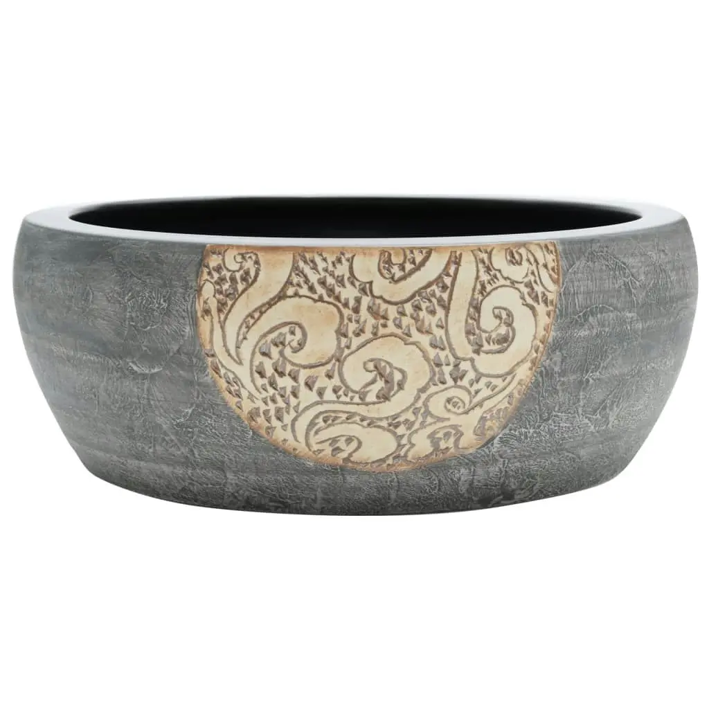 Countertop Basin Black and Brown Round Î¦41x14 cm Ceramic 155060