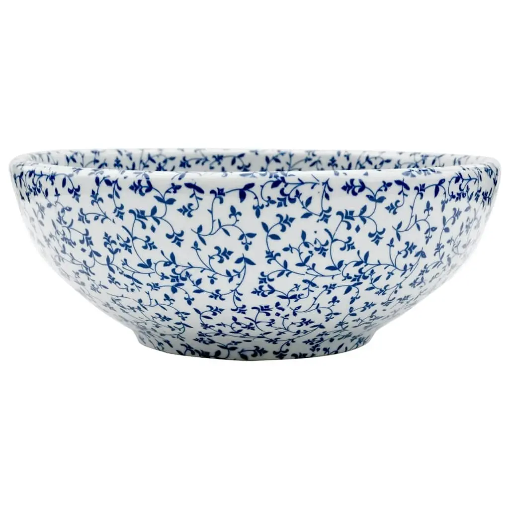 Countertop Basin White and Blue Round Î¦41x14 cm Ceramic 155050