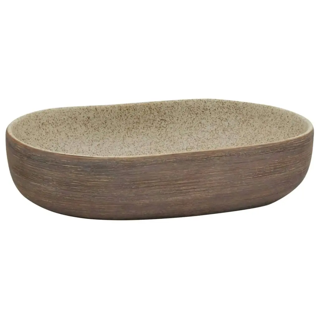 Countertop Basin Sand and Brown Oval 59x40x14 cm Ceramic 155104