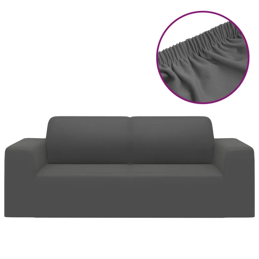 2-Seater Stretch Couch Slipcover Anthracite Polyester Jersey 332937