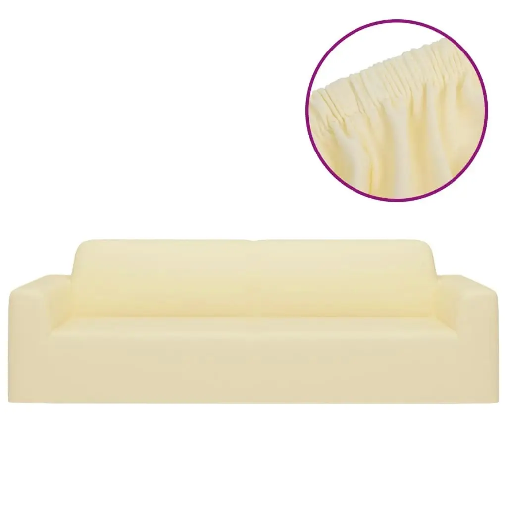 3-Seater Stretch Couch Slipcover Cream Polyester Jersey 332946