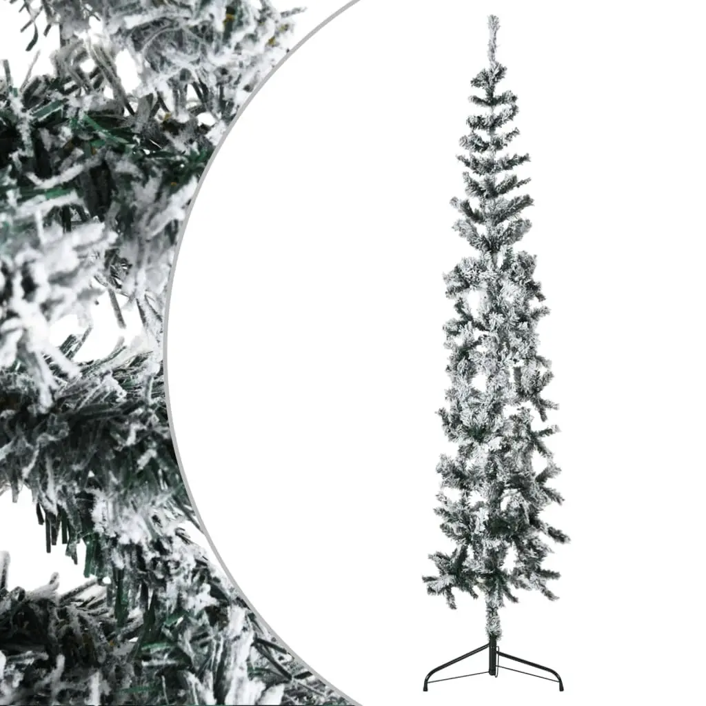 Slim Artificial Half Christmas Tree with Flocked Snow 240 cm 344608