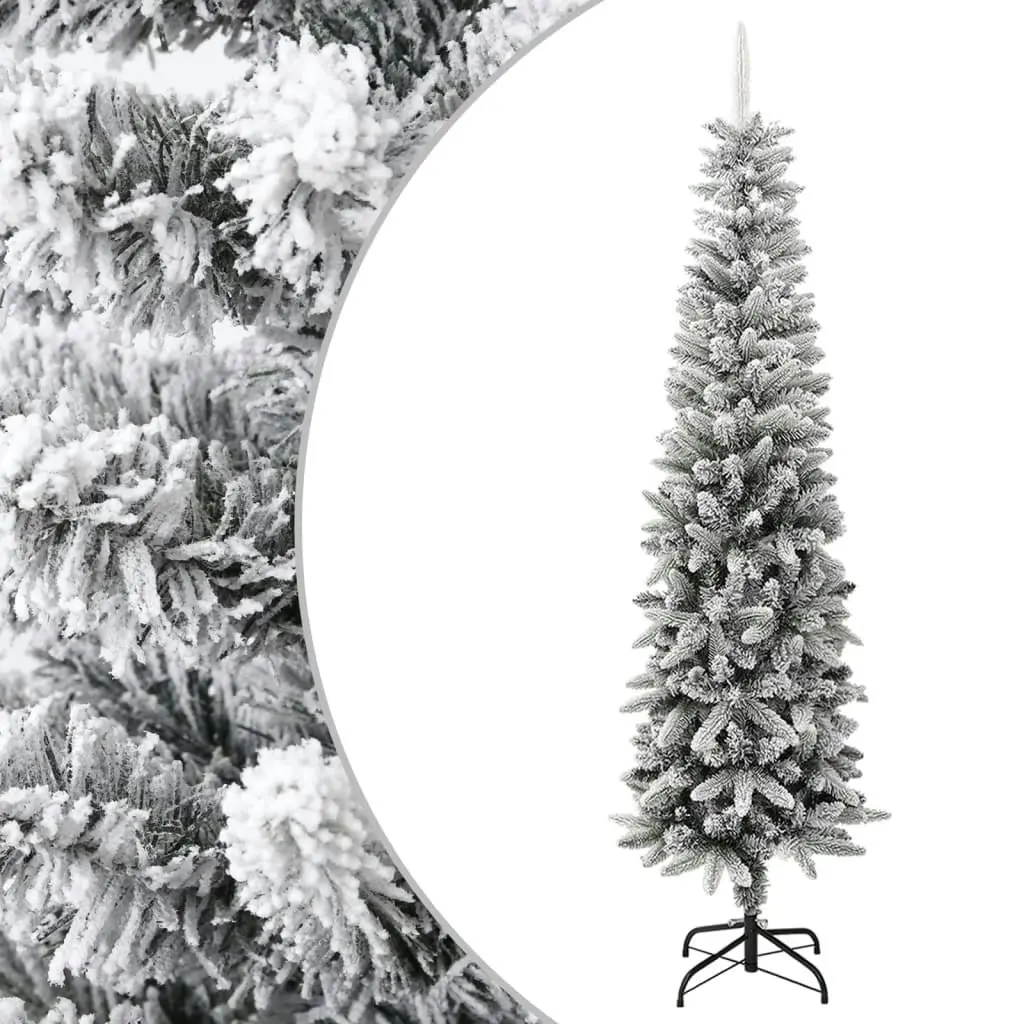 Artificial Slim Christmas Tree with Flocked Snow 240 cm PVC&PE 345197