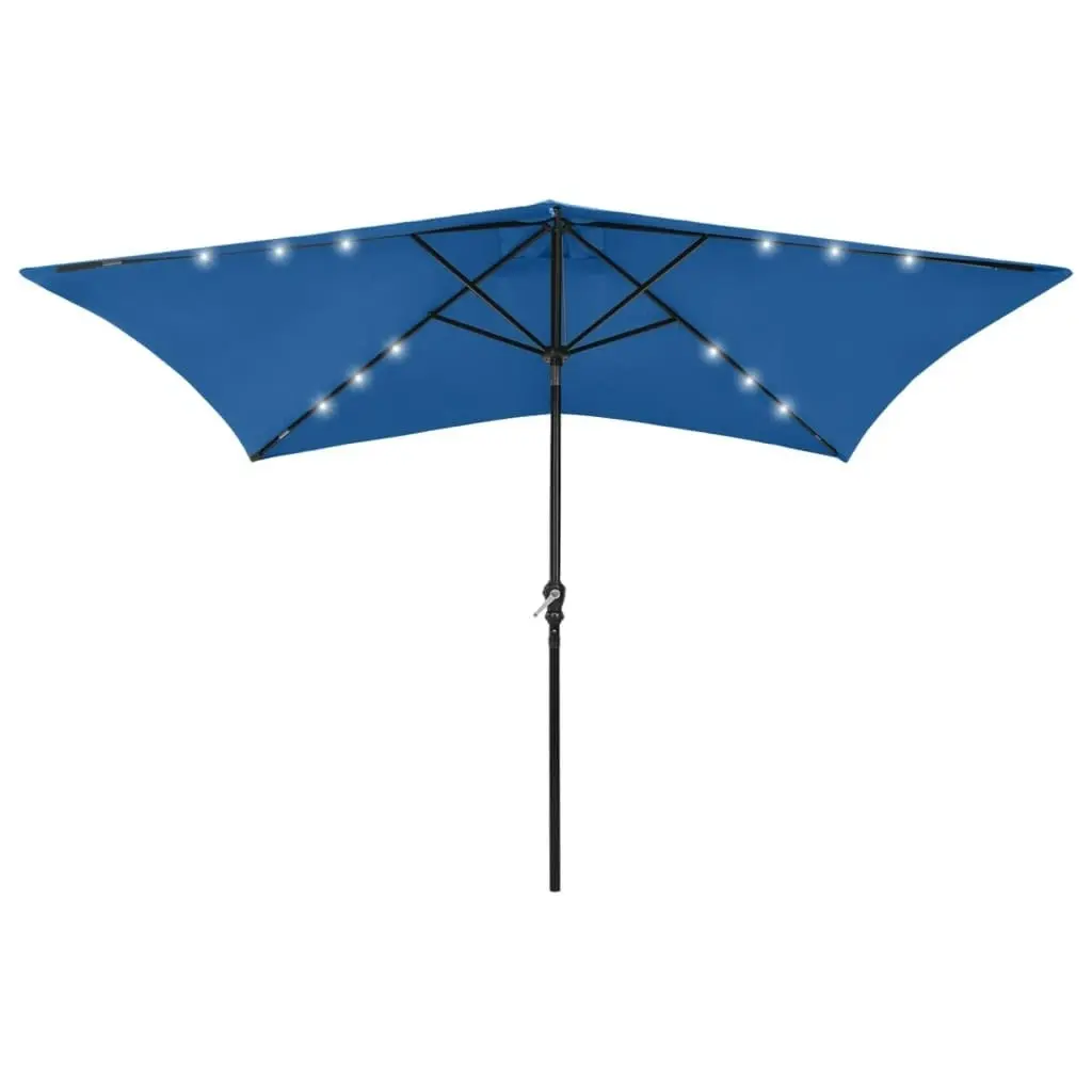 Parasol with LEDs and Steel Pole Azure Blue 2x3 m 313793