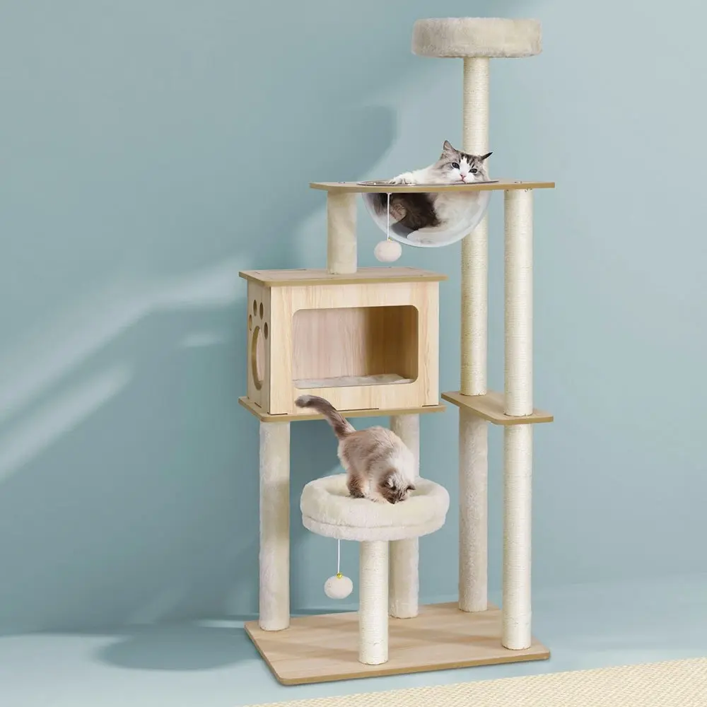 i.Pet Cat Tree Tower Scratching Post Scratcher 142cm Wood Bed Condo House