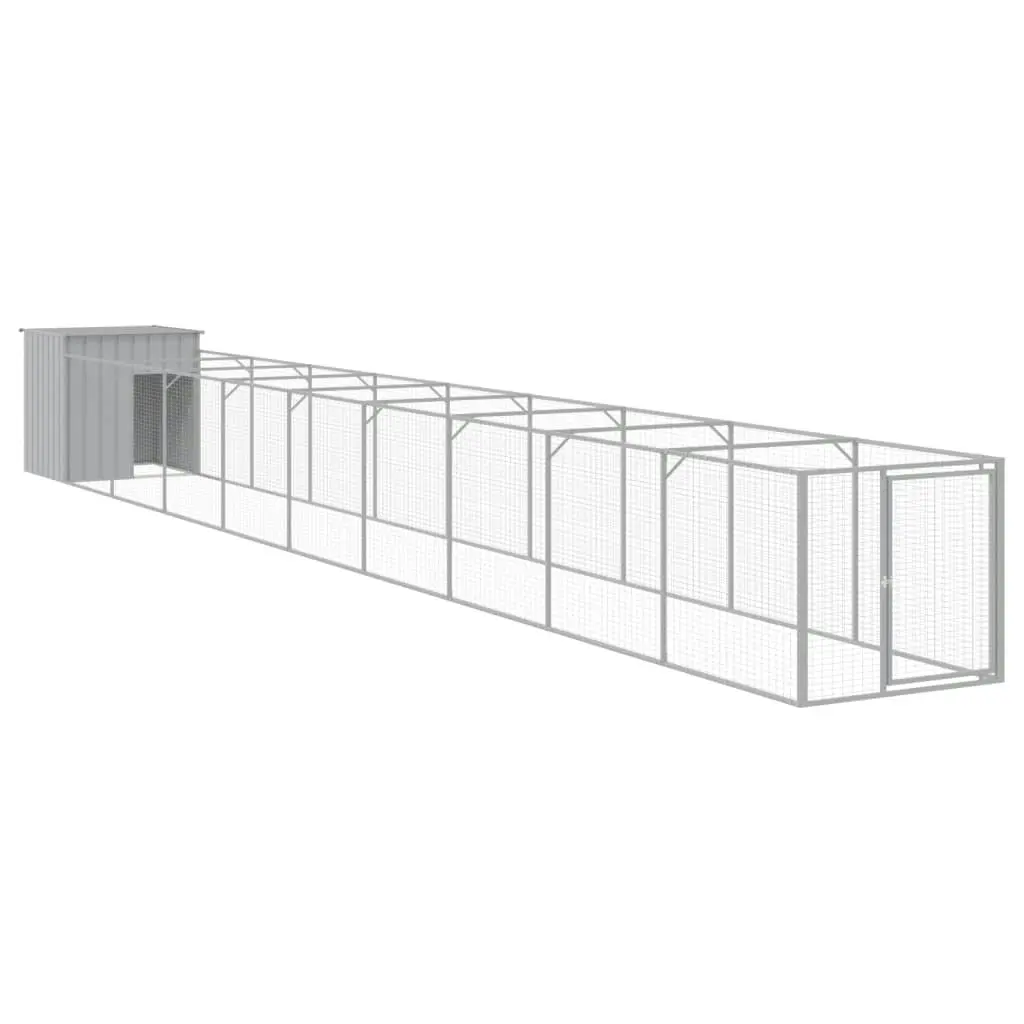 Dog House with Run Light Grey 110x1017x110 cm Galvanised Steel 3189087