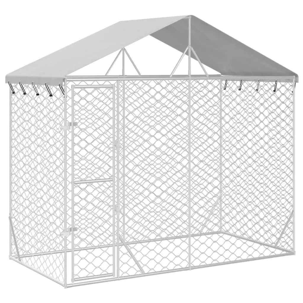 Outdoor Dog Kennel with Roof Silver 3x1.5x2.5 m Galvanised Steel 153680