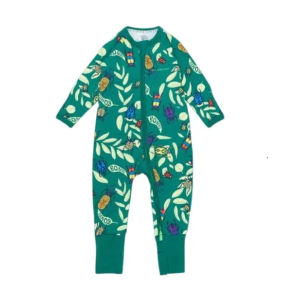 3 x Bonds Baby 2-Way Zip Wondersuit Coverall Green With Beetles