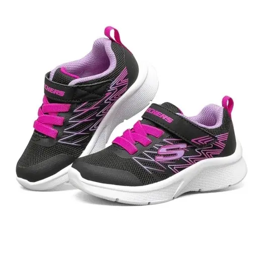 Kids Skechers Microspec Bold Delight Black/Hot Pink Infant Girls Sneakers