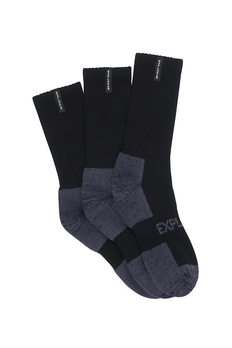 15 X Bonds Explorer Tough Work Crew Cotton Blend Socks Black/Grey