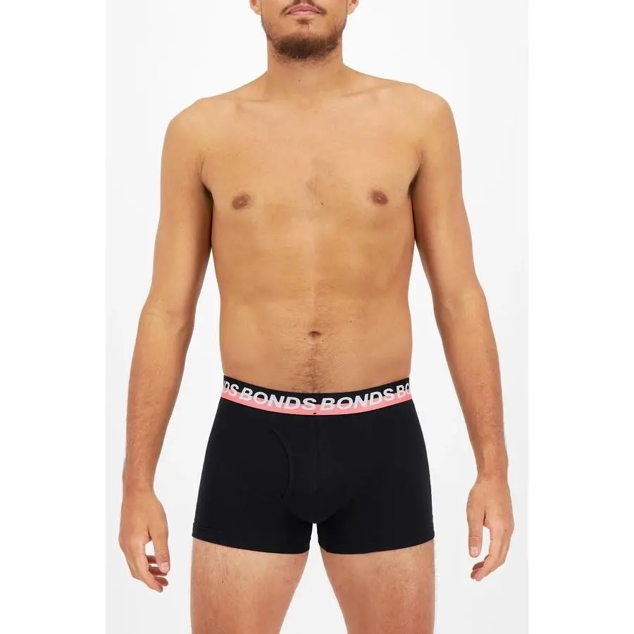 3 x Mens Bonds Stretchables Everyday Trunks Underwear Black With Pink Band