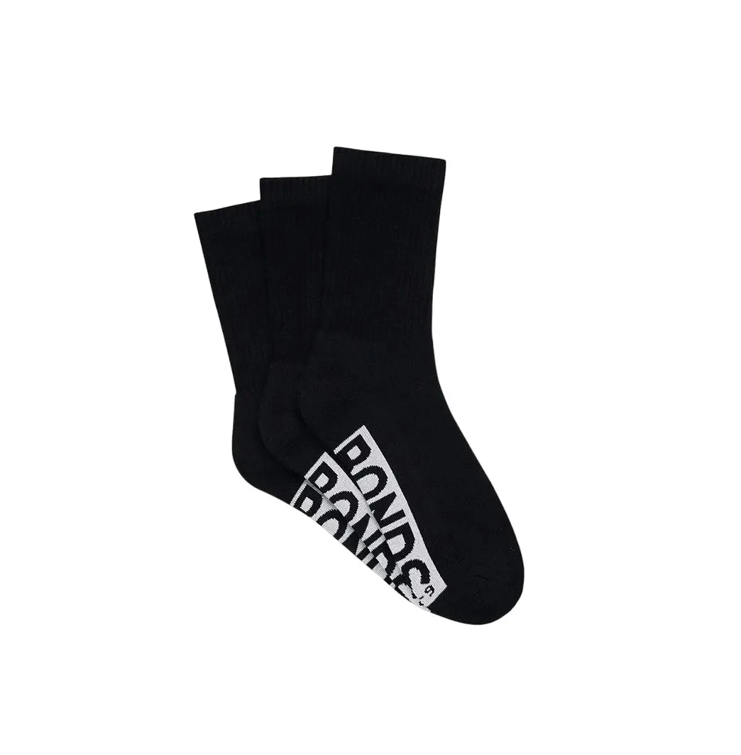 9 x Bonds Mens Logo Comfy Cushioned Crew Black Socks