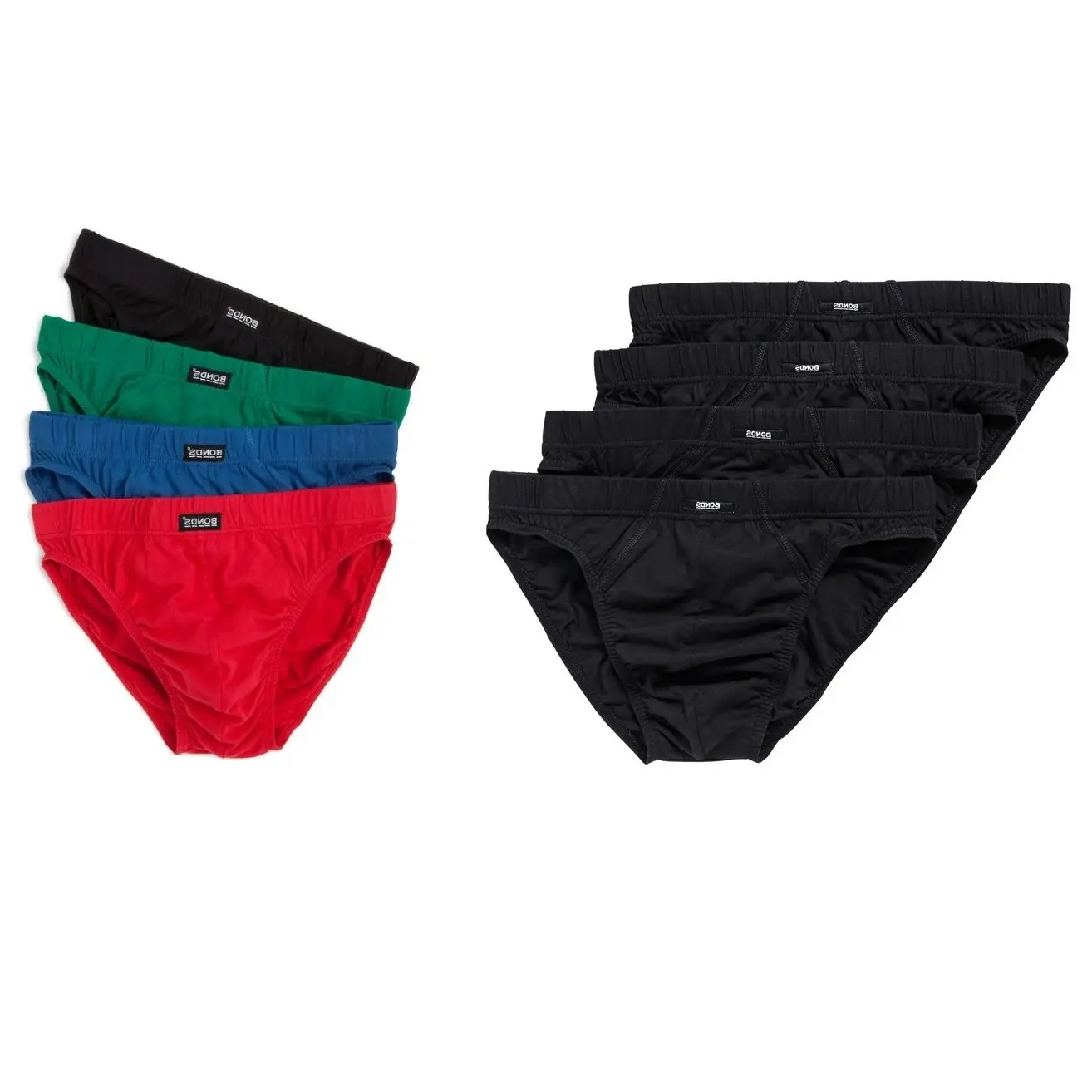 Bonds Mens 4 Pairs Action Bikini Brief Underwear Briefs Black Blue Red Green Size