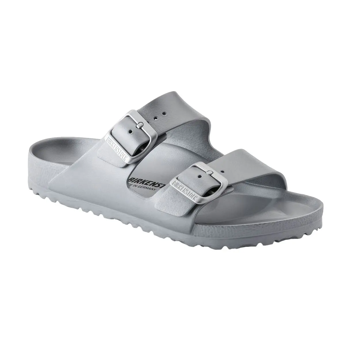 Unisex Birkenstock Arizona Eva Metallic Silver Narrow Slip On Sandals