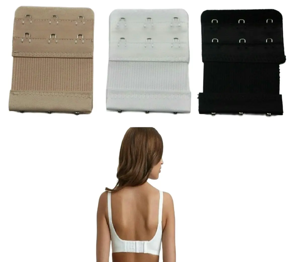 6 x Elastic Bra Extender Extension Clip Black White Nude Extenders