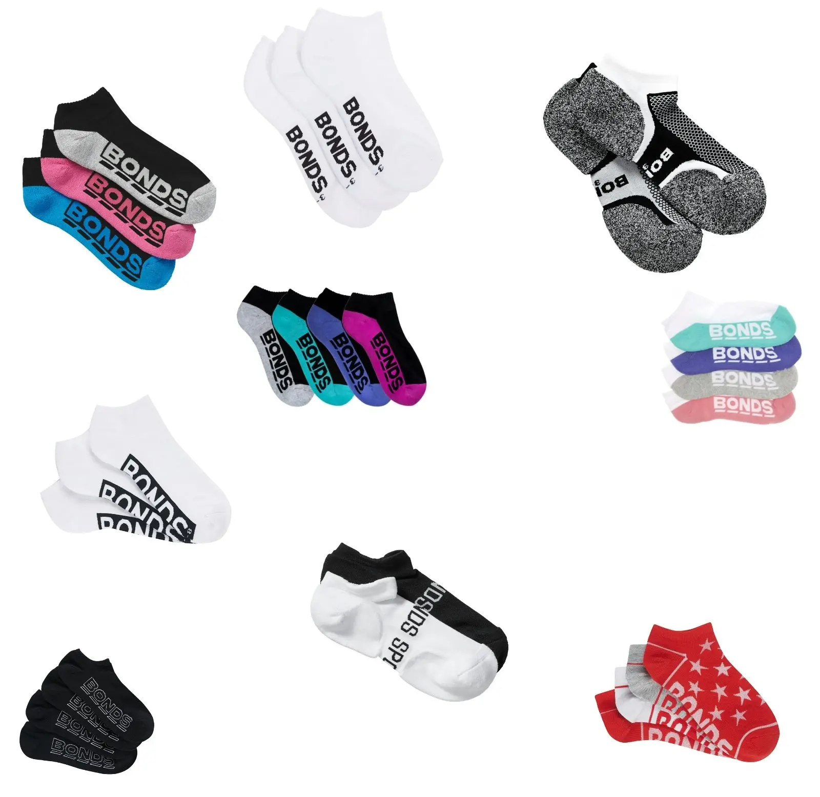 15 Pairs X Womens Bonds Low Cut Ankle Sports Socks - Assorted Colours!