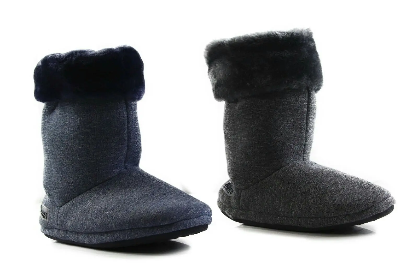 Womens Grosby Hoodies Boots Plush Fluffy Navy Grey Slippers