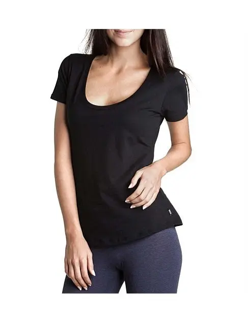 3 x Bonds Womens Scoop Neck Tee T-Shirt Top Cotton Black