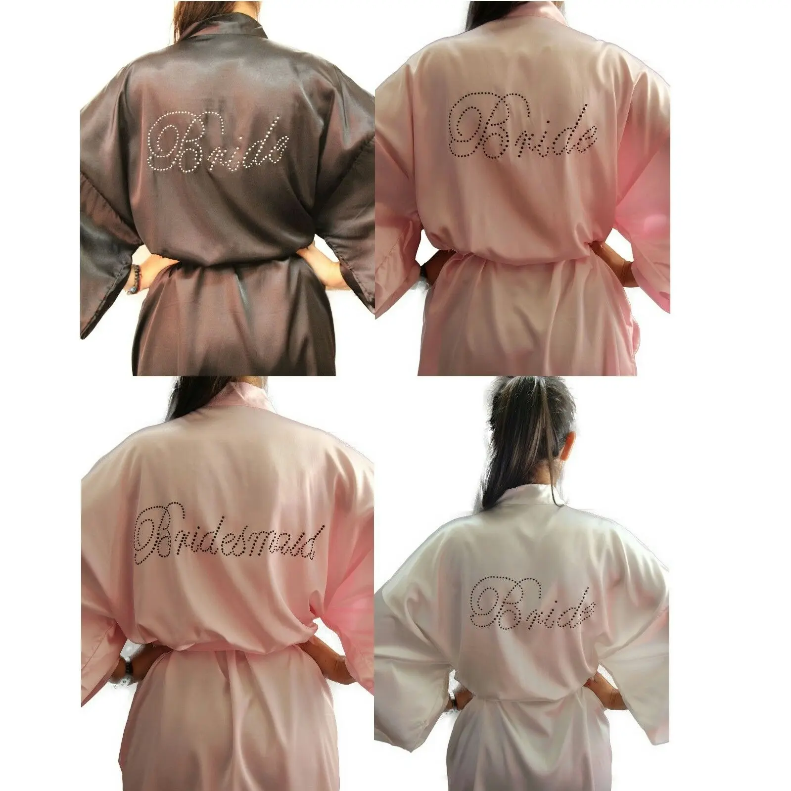 Bride To Be Bridesmaid Gown Robe Satin Dressing Silk Diamante Kimono Bridal