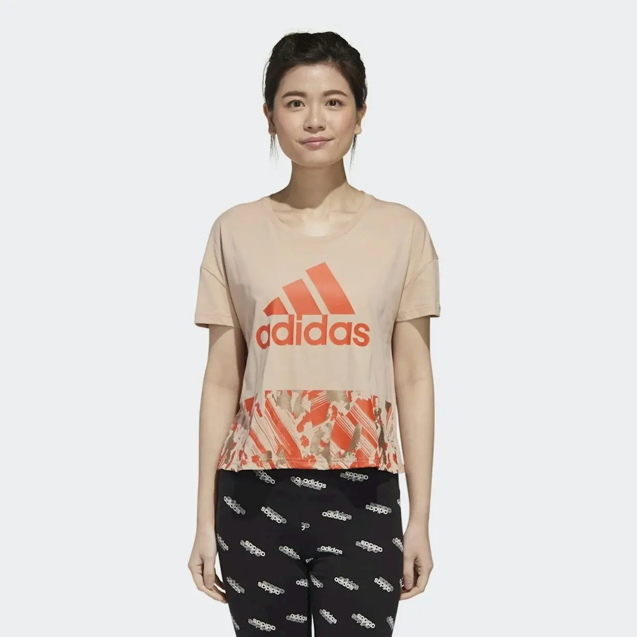 Adidas Womens Beige U4u Cropped Athletic Tee T-Shirt