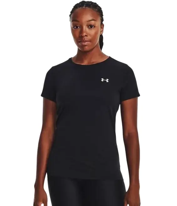 Womens Under Armour Black/ Metallic Silver Tech Crew Top