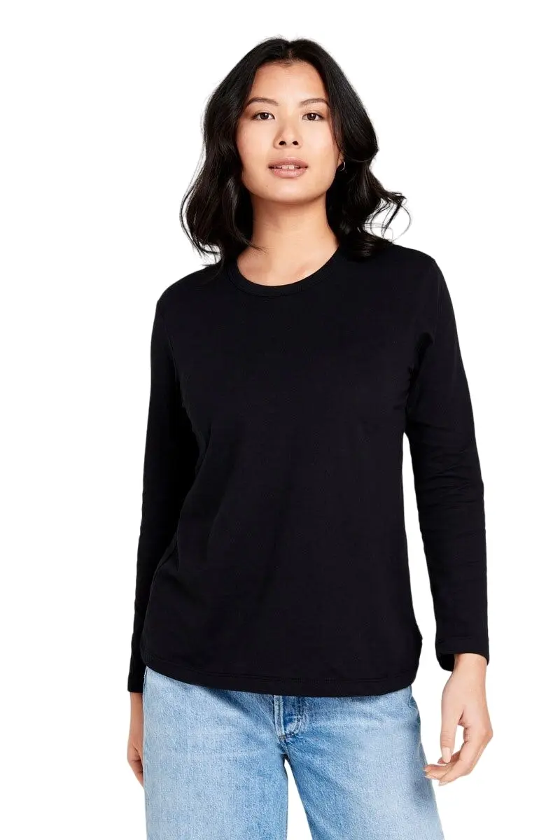 Bonds Womens Long Sleeve Crew Tee Cotton T-Shirt Black