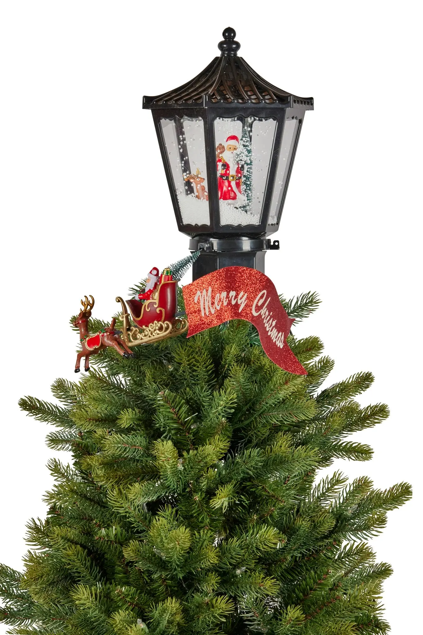 Christmas Tree Topper- Lantern w/ Santa Movement Lights Snow & Music