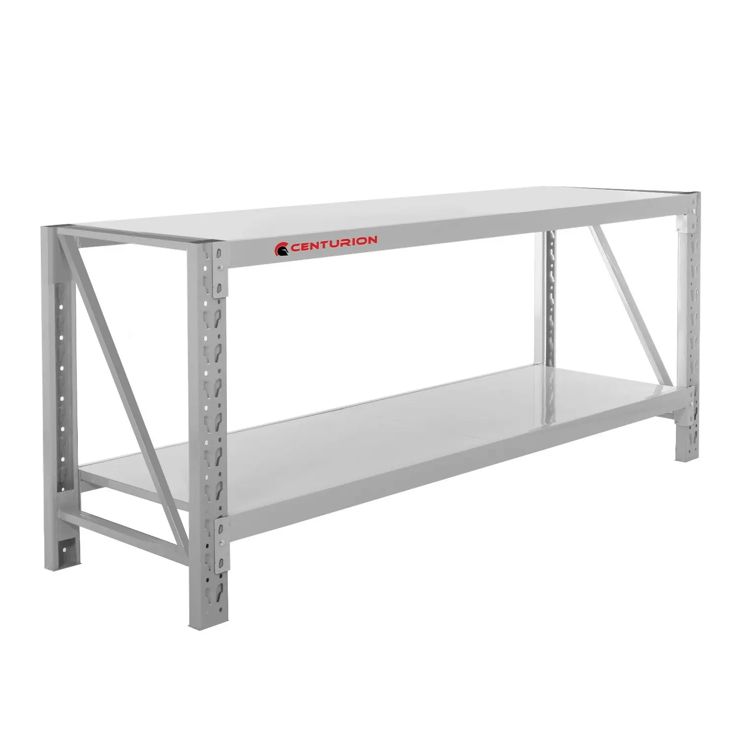 Centurion 2-Layer Garage Work Bench 400kg Capacity Grey Work Table Stand Shelf Racking Powder-Coated Reinforced Steel