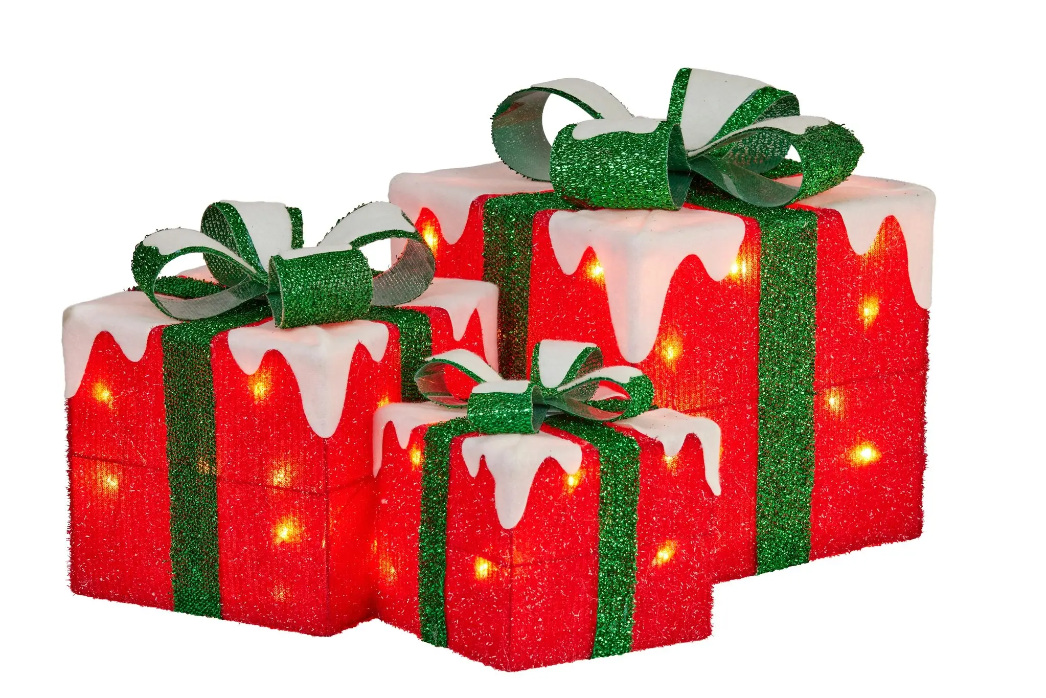 3 Piece Christmas Present Display Set with Lights - Red Finish