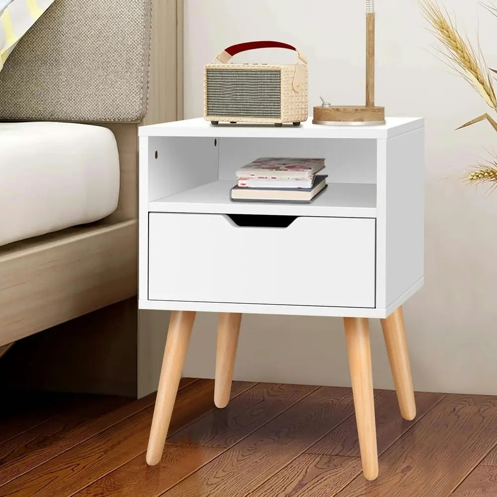 Alfordson Bedside Table Nightstand Side Storage Cabinet Scandinavian White