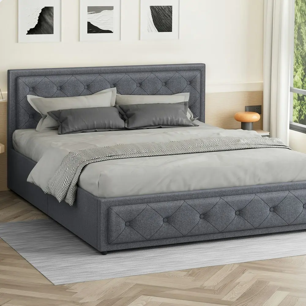 Alfordson Bed Frame King Size Gas Lift Storage Mattress Base Fabric Grey