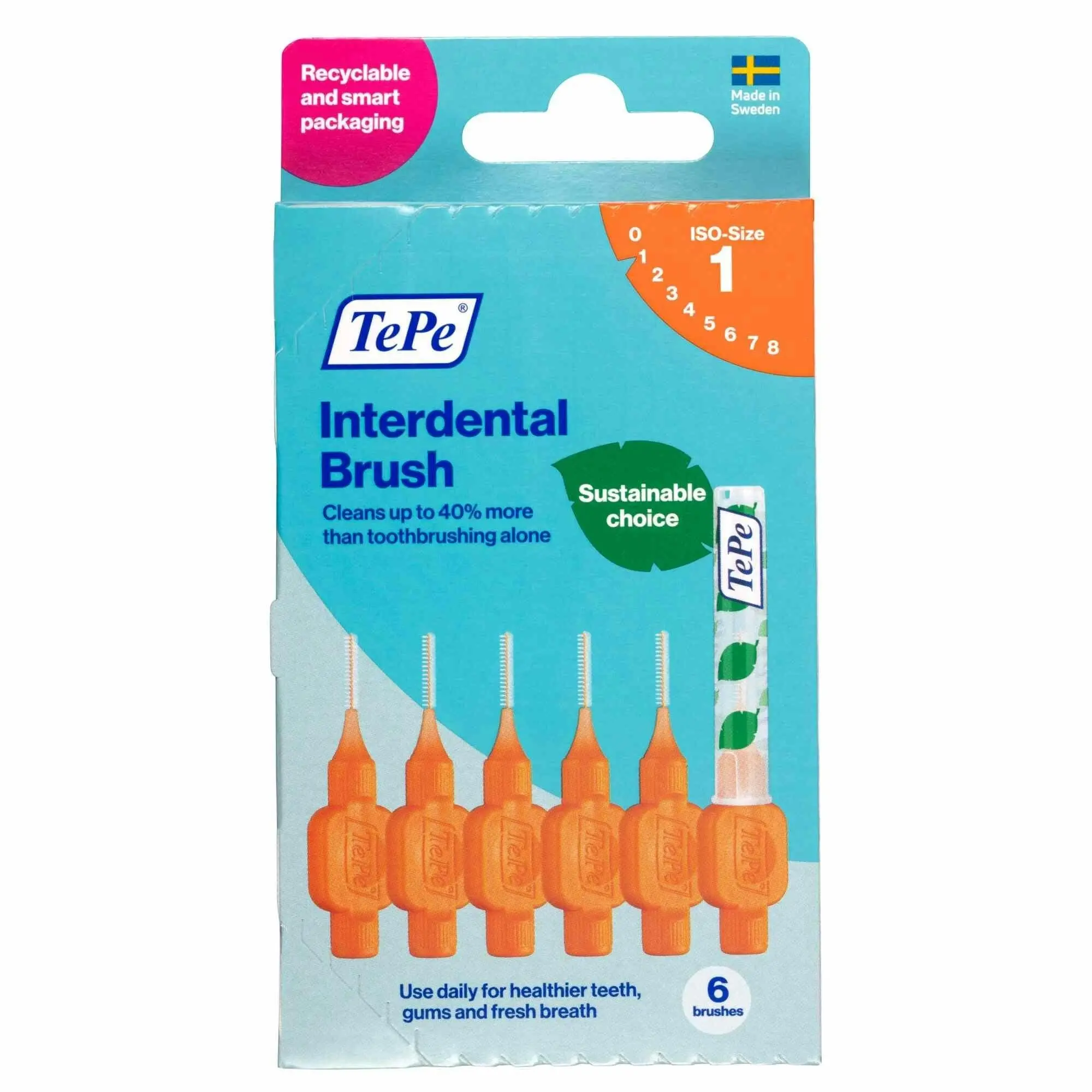 TePe Interdental Brush Size 1 Orange 0.45mm 6 Pack